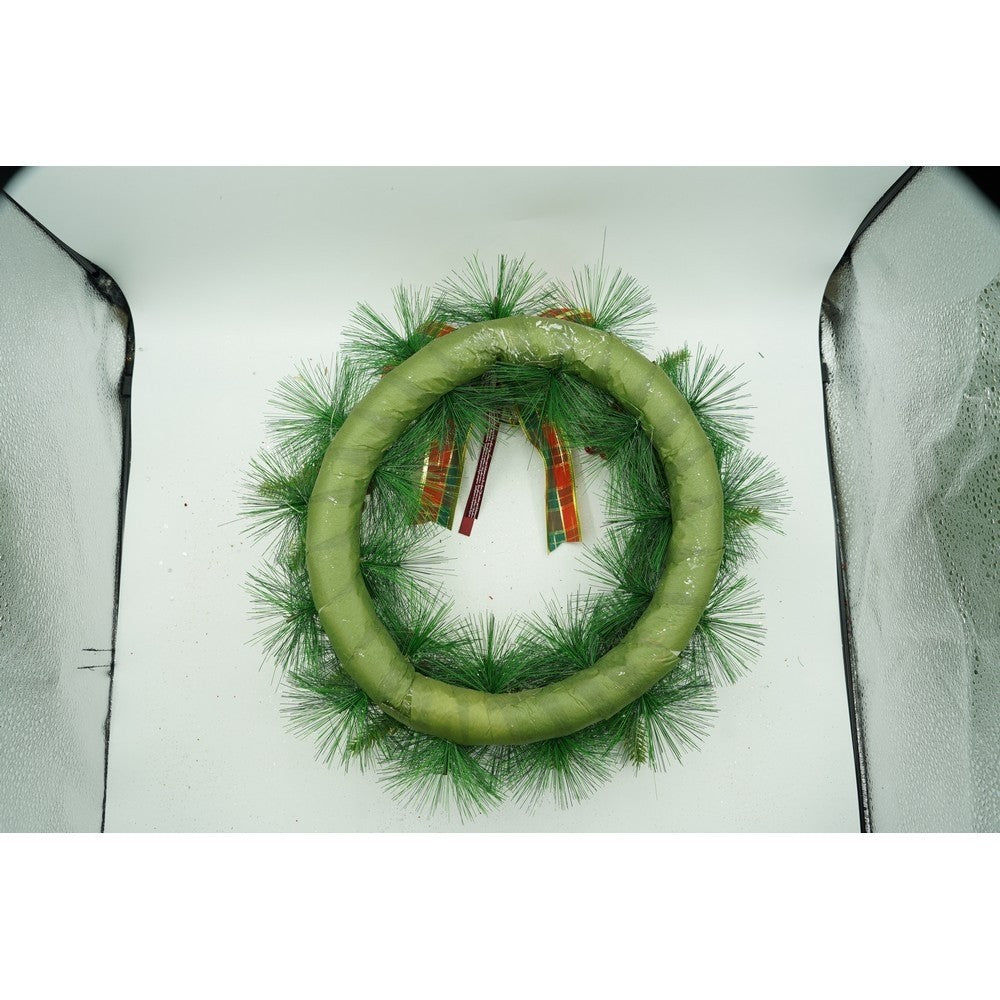 Karácsonyi koszorú ajtóra, piros, 40 cm, PVC, mű, díszített, beltéri/kültéri