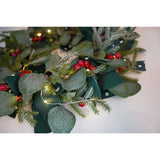 Karácsonyi koszorú ajtóra, piros, 40 cm, PVC, mű, díszített, beltéri/kültéri