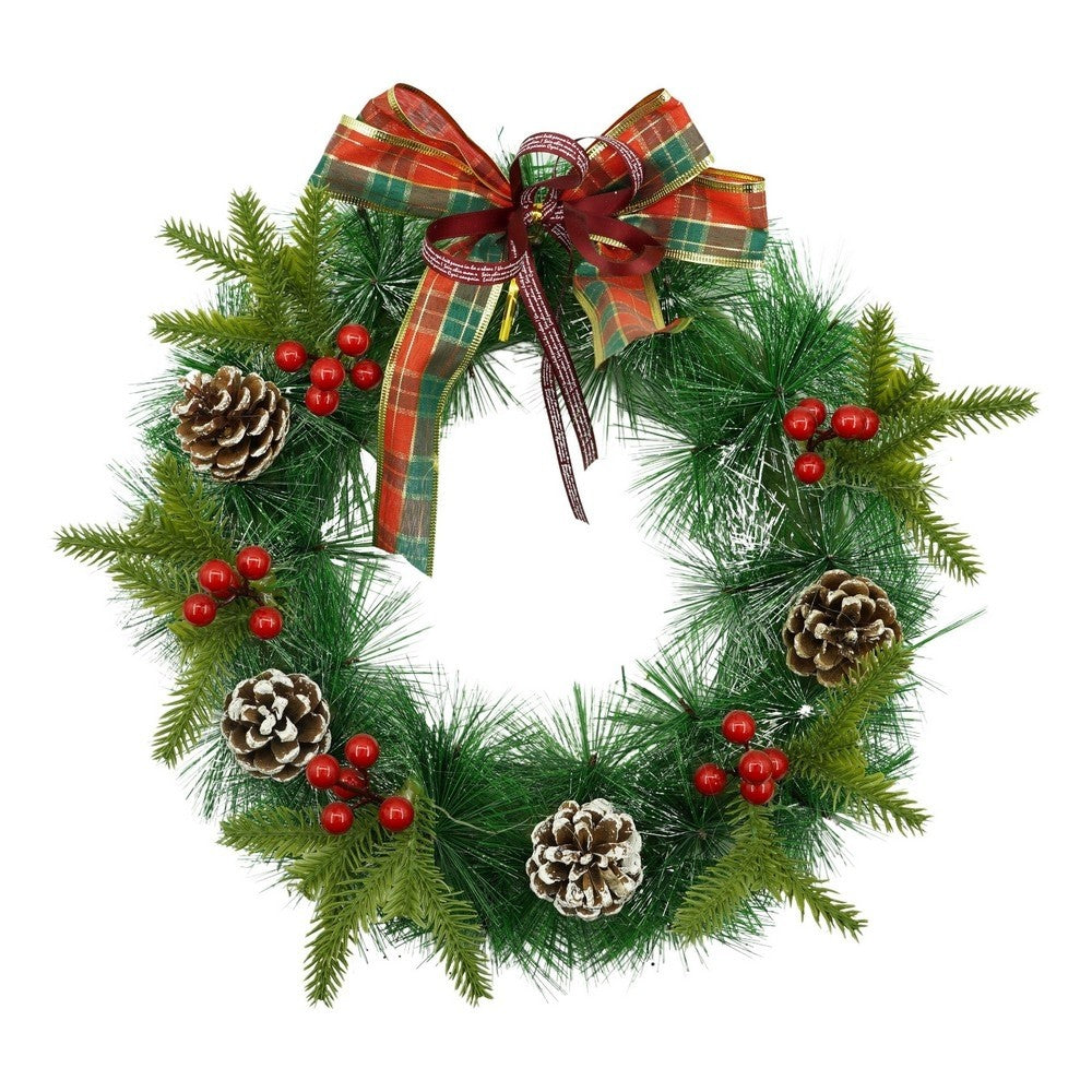 Karácsonyi koszorú ajtóra, piros, 40 cm, PVC, mű, díszített, beltéri/kültéri