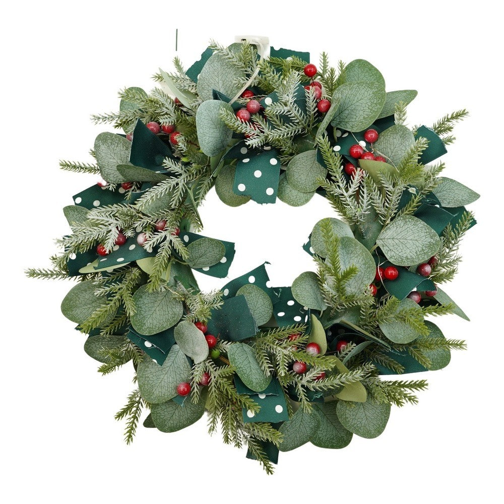 Karácsonyi koszorú ajtóra, piros, 40 cm, PVC, mű, díszített, beltéri/kültéri