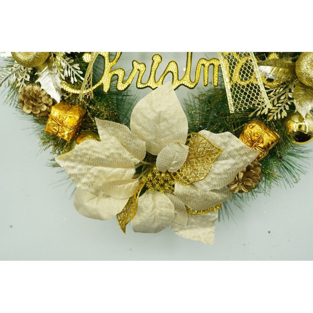 Coronita de Craciun pentru usa, Verde-Auriu, 40 cm, PVC, Artificiala, Decorata, Interior/Exterior, Flippy - vivimall.ro