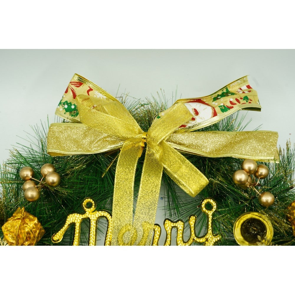 Coronita de Craciun pentru usa, Verde/Auriu, 40 cm, PVC, Artificiala, Decorata, Interior/Exterior, Flippy - vivimall.ro