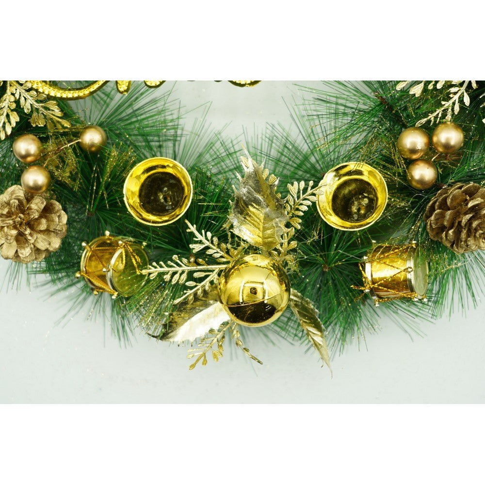 Coronita de Craciun pentru usa, Verde/Auriu, 40 cm, PVC, Artificiala, Decorata, Interior/Exterior, Flippy - vivimall.ro