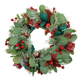 Karácsonyi koszorú ajtóra, piros, 40 cm, PVC, mű, díszített, beltéri/kültéri