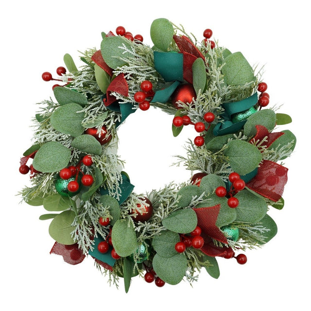 Coronita de Craciun pentru usa, Verde/Rosu, 40 cm, PVC, Artificiala, Decorata, Interior/Exterior, Flippy - vivimall.ro