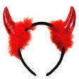 Coroniță Halloween Cornite Devil roșu satinat cu puf, vedere frontală, mărime universală