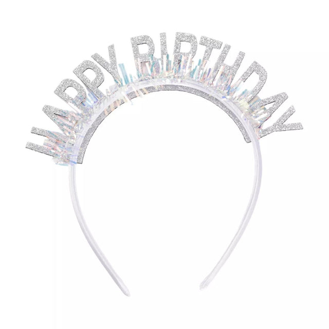 Coronita Decorativa pentru Petreceri, Vivimall, Tema Aniversare, Model Happy Birthday, Marime Universala, Argintiu - vivimall.ro