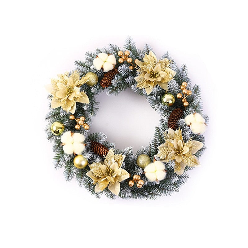 Karácsonyi koszorú 50 cm, műfenyőből, tobozokkal, golyókkal és virágokkal díszítve