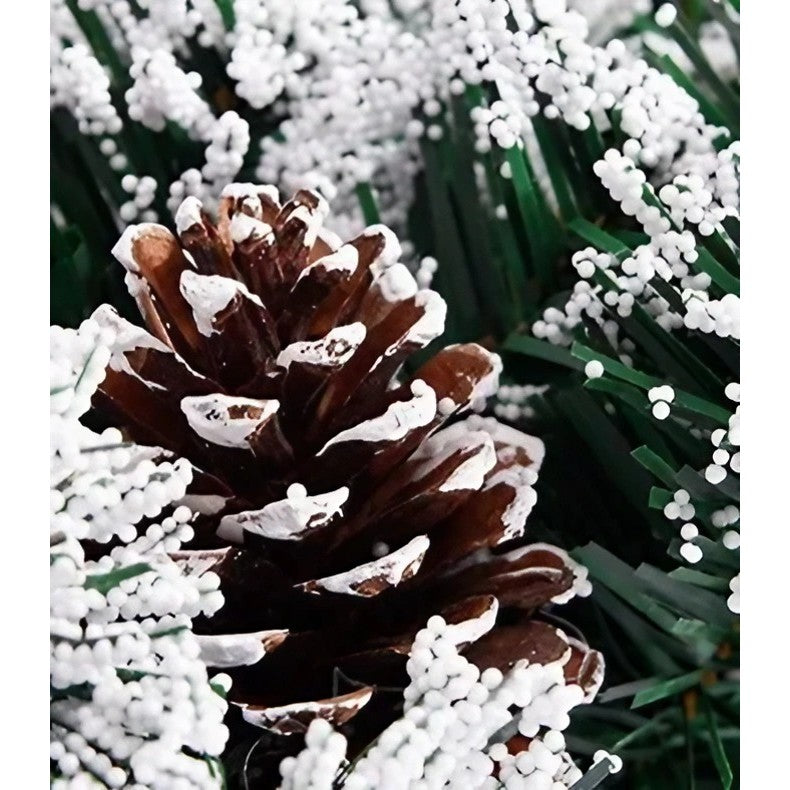 Coronita pentru Craciun Vivimall, diametru 20 cm, din brad artificial, decorata cu conuri si merisoare, inzapezit, Verde/Alb - vivimall.ro