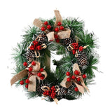 Karácsonyi koszorú, átmérője 32 cm, műfenyőből, tobozokkal és áfonyával díszítve, 3 masnival. /Fehér