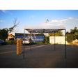 Cort pavilion pliabil 3x3m alb cu cadru metalic, vedere frontală completă desfășurată