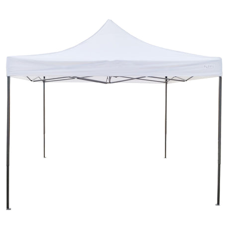 Cort pavilion pliabil Flippy 3x3m, cadru metal ranforsat, acoperiș Polyester Oxford alb, vedere frontală completă