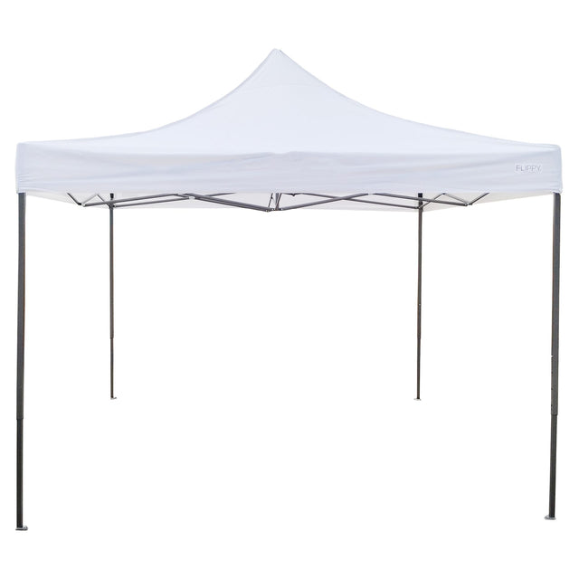 Cort pavilion pliabil Flippy 3x3m, cadru metal ranforsat, acoperiș Polyester Oxford alb, vedere frontală completă