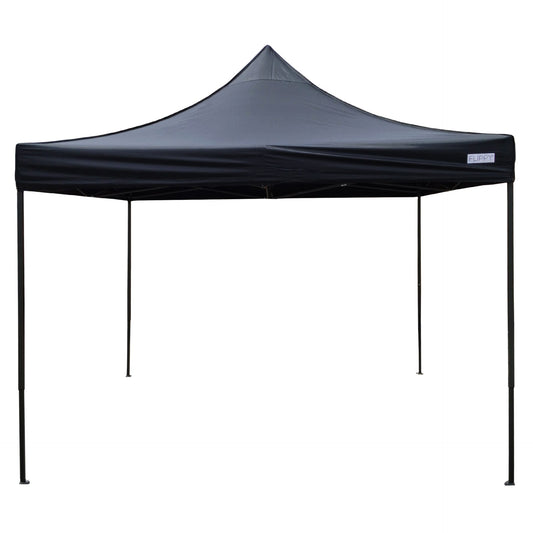 Cort pavilion pliabil Flippy 3x3m negru, cadru metal ranforsat, vedere frontală desfășurat