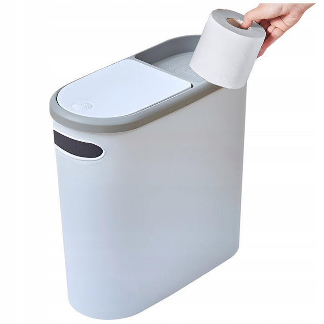 Coș de gunoi Flippy 10L din plastic PP alb/gri, vedere frontală, capac pop-up închis
