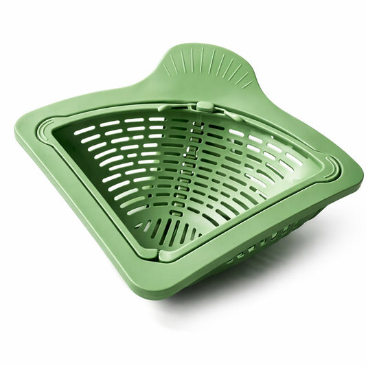 Cos Scurgere Chiuveta, Flippy, Strecuratoare Triunghiulara pentru Bucatarie, Suport Depozitare, Cos Perforat, Clatire cu Jet de Apa, 23 x 9,5x 6 cm, Verde - vivimall.ro