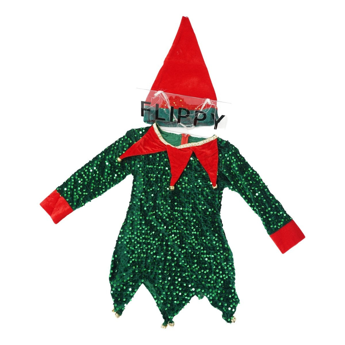 Costum Craciun, Flippy, Spiridus, rosu,  10 - 13 ani, catifea - vivimall.ro