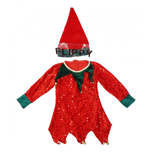 Costum Craciun, Vivimall, Spiridus, rosu,  10 - 13 ani, catifea - vivimall.ro