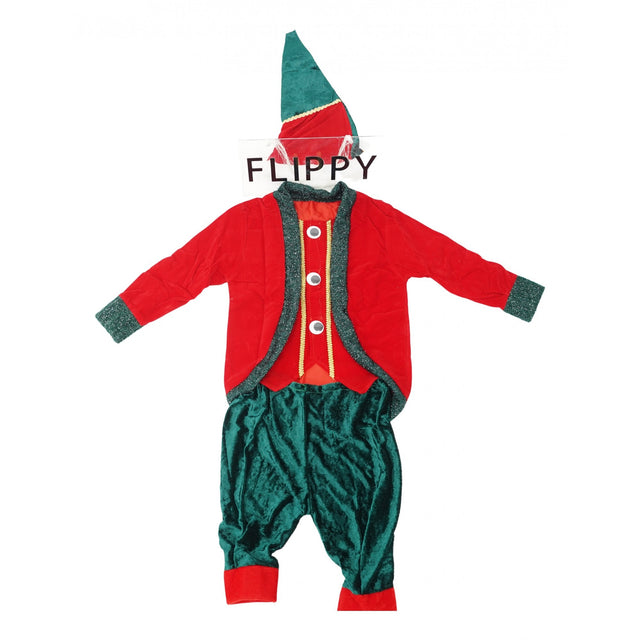 Costum Craciun, Vivimall, Spiridus, rosu-verde,  10 - 13 ani, catifea - vivimall.ro