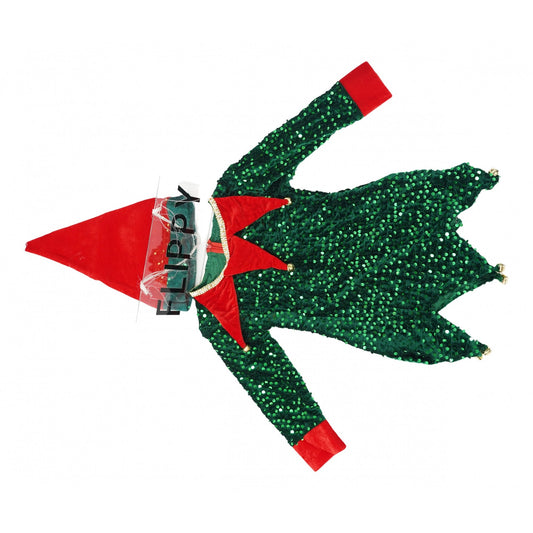 Costum Craciun, Vivimall, Spiridus, rosu-verde,  7 - 9 ani, catifea - vivimall.ro