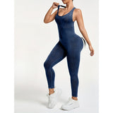Costum sport one piece damă Vivimall XL, vedere laterală, talie definită, material nailon spandex albastru