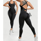 Costum yoga damă negru Vivimall One Piece, marime L, stil fitness, vedere laterală pe manechin