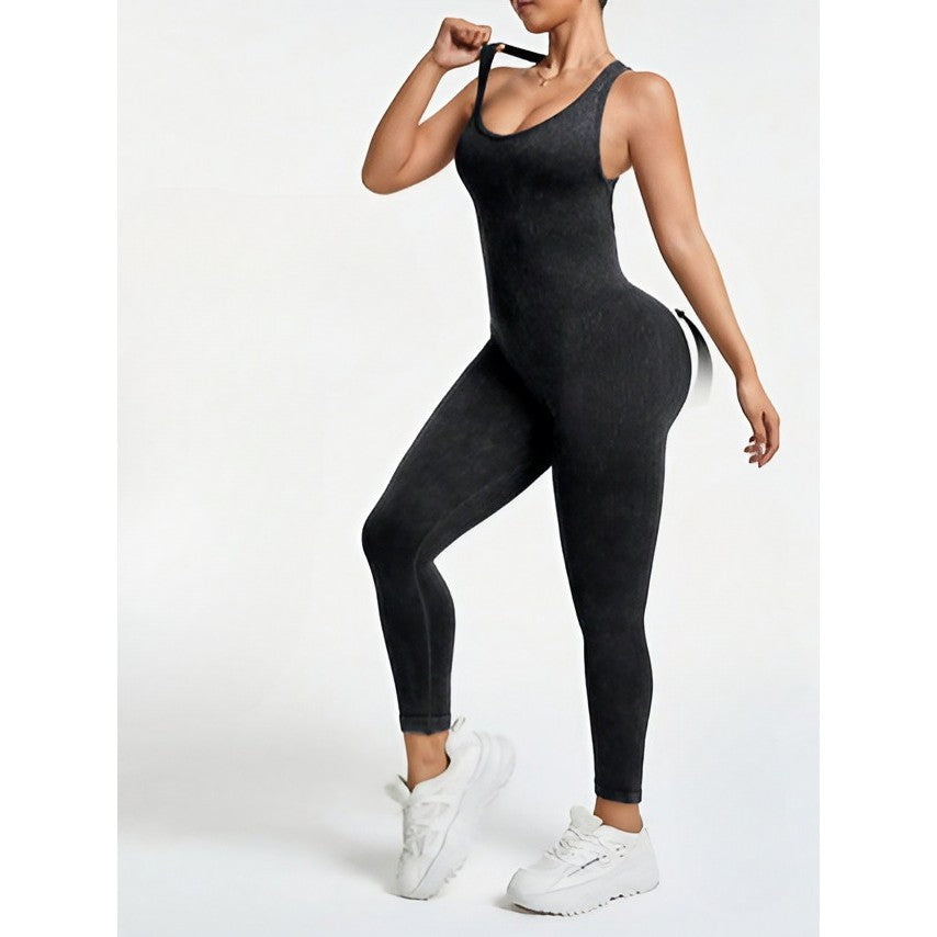 Costum sport negru Vivimall One Piece, detaliu spate decupat cu bretele în formă de X, mărime M