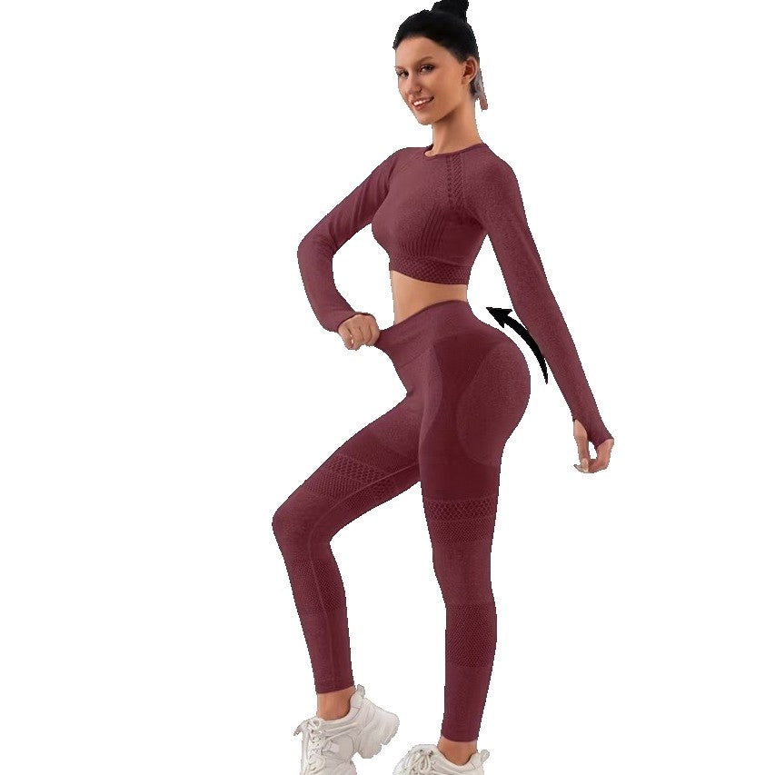 Costum sport damă Vivimall din nailon și spandex, set 2 piese, culoare burgundy, vedere frontală completă