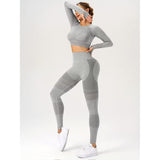 Costum sport gri Vivimall pentru yoga și fitness, vedere laterală, siluetă evidențiată, mărime L