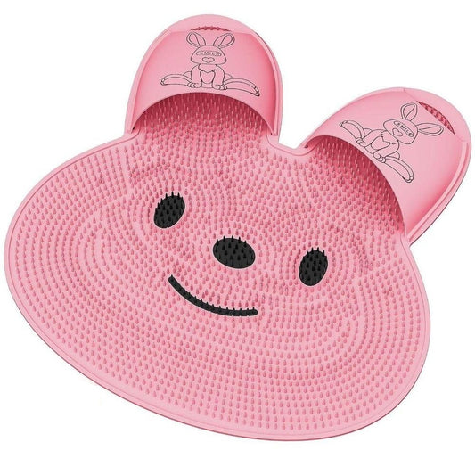 Covoras de Baie, Vivimall, pentru Masaj/Spalat Picioare, din TPE, Antiderapant, 45 x 45 cm, Model Iepuras, Roz - vivimall.ro
