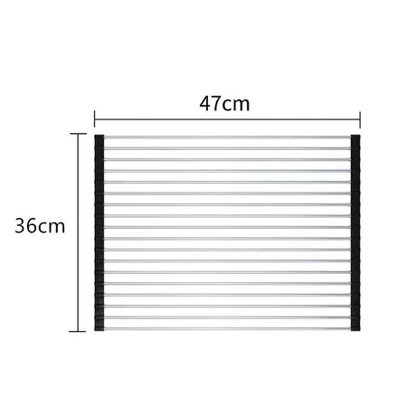 Covoras de Scurgere pentru Chiuveta Bucatarie, din Otel Inoxidabil, Suport Chiuveta, Pliabil, Antiderapant, Usor de Curatat si de Depozitat, 47x36 cm, 18 Tuburi, Negru - vivimall.ro