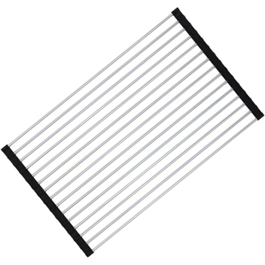 Covoras de Scurgere pentru Chiuveta Bucatarie, din Otel Inoxidabil, Suport Chiuveta, Pliabil, Antiderapant, Usor de Curatat si de Depozitat, 47x36 cm, 18 Tuburi, Negru - vivimall.ro