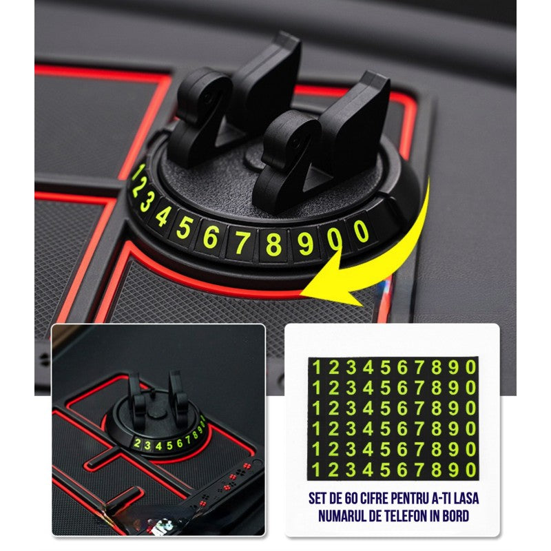 4 az 1-ben csúszásgátló műszerfali autószőnyeg/támasztópárna, univerzális, autós telefontartó, tablet, GPS, 360°-ban forgatható, multifunkcionális, telefonszám, aroma 