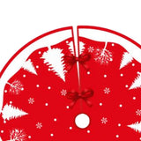 Covoras pentru Bradul de Craciun, Vivimall, din Tesatura Pufoasa, cu Fundite de Prindere, Model Brazi, Rosu/Alb, Diametru 90 cm - vivimall.ro