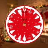 Covoras pentru Bradul de Craciun, Vivimall, din Tesatura Pufoasa, cu Fundite de Prindere, Model Brazi, Rosu/Alb, Diametru 90 cm - vivimall.ro