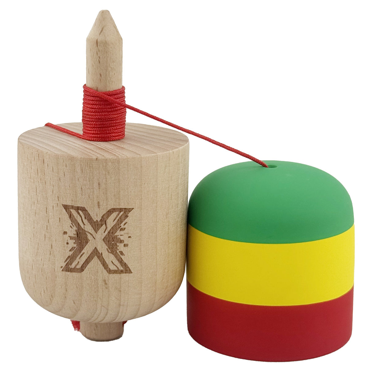 Kendama Pill X Originala, Flippy, Profesionala Model Rubber Grip Pilula, din Lemn, Varsta 9+, Ata 62/65 cm, 11 x 5 x 5 cm, Verde/Galben/Rosu - vivimall.ro