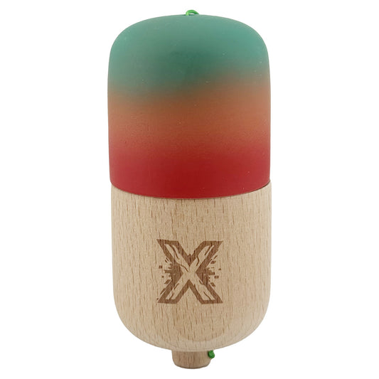 Kendama Pill X Originala, Flippy, Profesionala Model Rubber Grip Pilula, din Lemn, Varsta 9+, Ata 62/65 cm, 11 x 5 x 5 cm, Gradient Verde/Portocaliu/Rosu - vivimall.ro