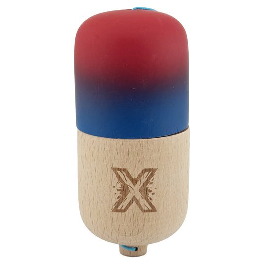 Kendama Pill X Originala, Flippy, Profesionala Model Rubber Grip Pilula, din Lemn, Varsta 9+, Ata 62/65 cm, 11 x 5 x 5 cm, Gradient Rosu/Albastru - vivimall.ro