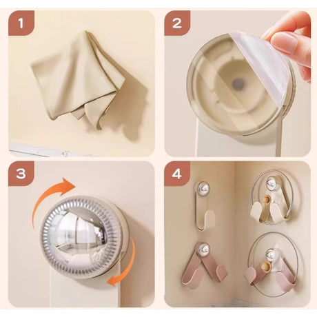 Suport de Bucatarie, Flippy, Rotativ, din Plastic, Aplicare prin Lipire, 5 x 5 x 18.5 cm, Roz