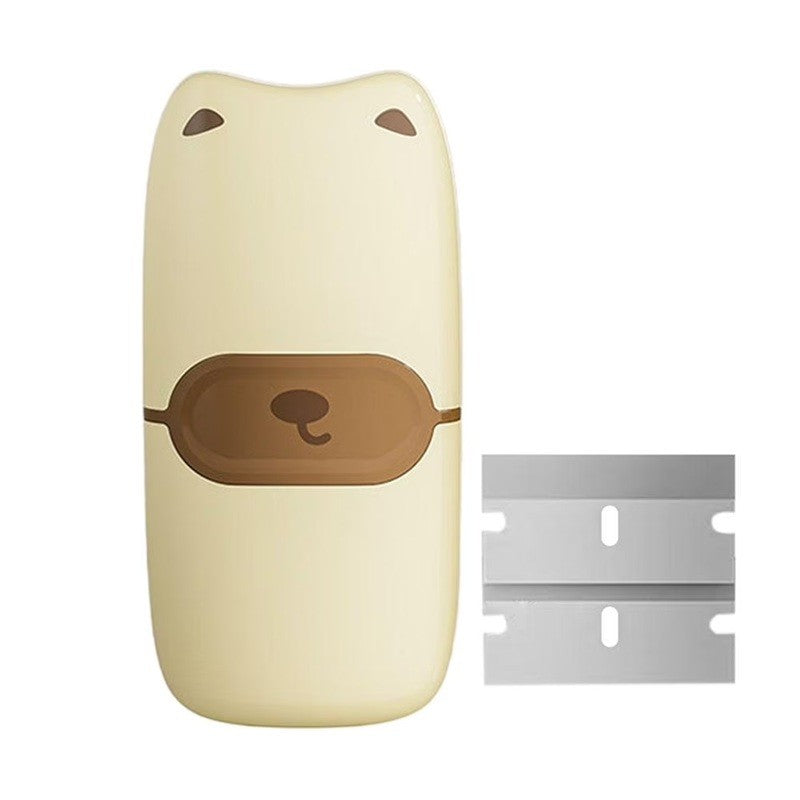 Mini racletă de curățare din ABS și metal, maro, vedere frontală cu mâner ergonomic, 10×4,8 cm