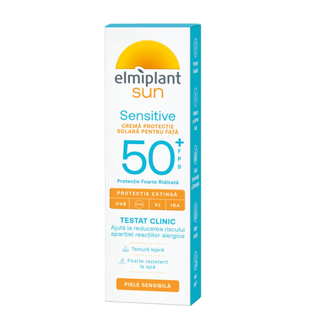 Cremă de față Elmiplant Sun SPF 50+ pentru ten sensibil, flacon 50 ml, vedere frontală