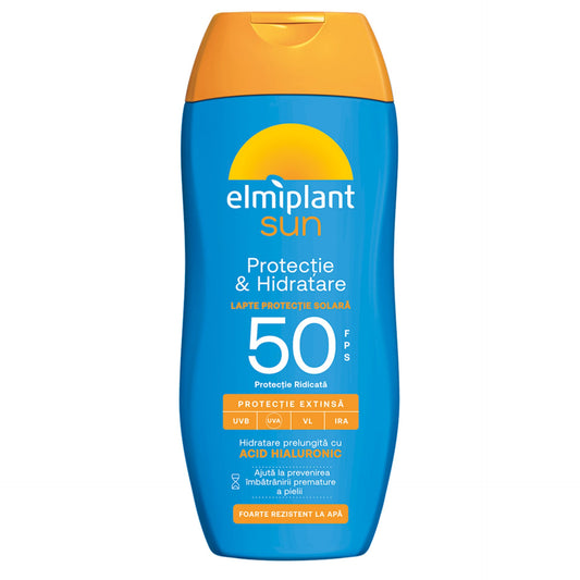 Crema de Soare, Lapte Pentru Protectie Solala, Elmiplant Sun, Protectie si Hidratare cu Acid Hialuronic, SPF 50, 200ml - vivimall.ro