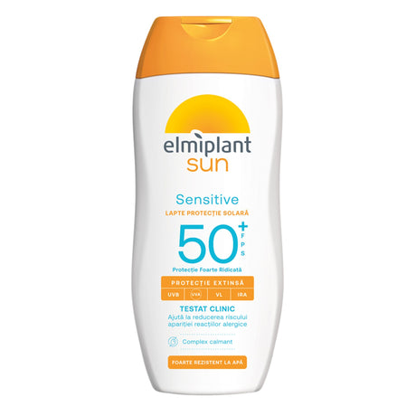Crema de Soare, Lapte Pentru Protectie Solara, Elmiplant Sun, Sensitive, SPF 50+, 200 ml - vivimall.ro