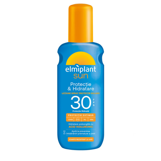 Crema de Soare, Lotiune Spray Pentru Protectie Solara, Elmiplant Sun, Protectie si Hidratare cu Acid Hialuronic, SPF 30, 200 ml - vivimall.ro