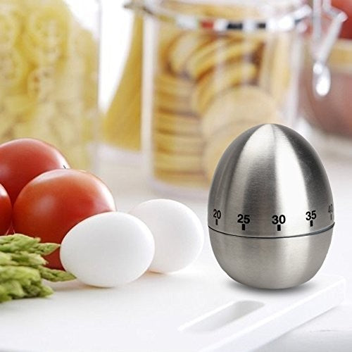 Cronometru De Bucatarie, Mecanic, Forma De Ou, Din Otel Inoxidabil, 60 Min Timer, 8 X 6 Cm, Argintiu - vivimall.ro