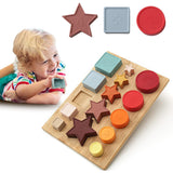 Ambalaj jucărie educativă Montessori forme geometrice stivuibile, dimensiuni 19,5 x 3,3 x 28 cm
