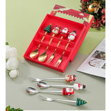 Set 6 Tacamuri, Flippy, Tema Craciun, 3 Linguri + 3 Furculite, cu Figurine, din Otel Inoxidabil, Cutie Cadou, 19 x 22 x 2.2 cm, Argintiu - vivimall.ro