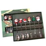 Set 6 Tacamuri, Flippy, Tema Craciun, 3 Linguri + 3 Furculite, cu Figurine, din Otel Inoxidabil, Cutie Cadou, 19 x 22 x 2.2 cm, Argintiu - vivimall.ro