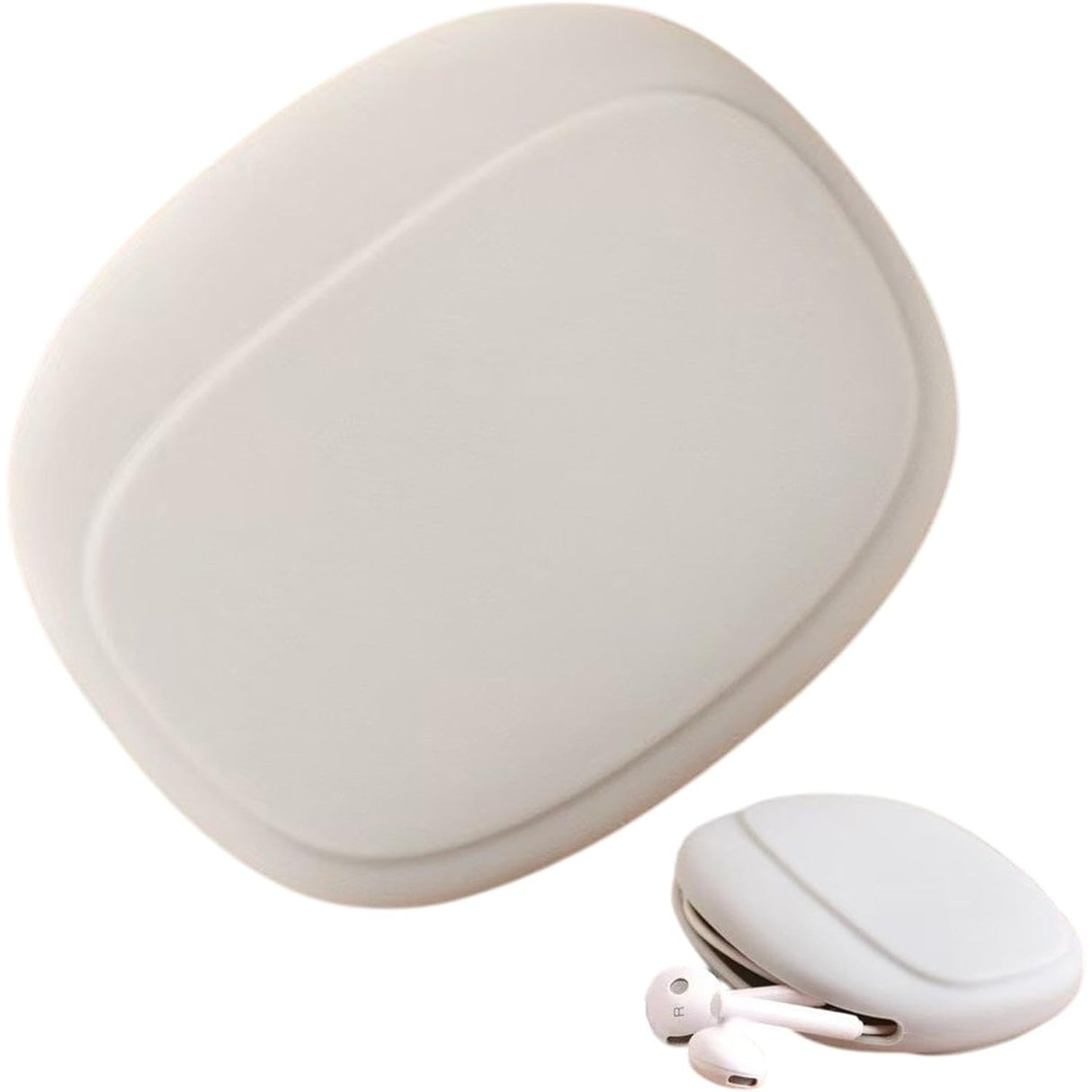 Husă silicon albă pentru căști și cabluri Vivimall, 8.5 x 10 x 2 cm, vedere frontală