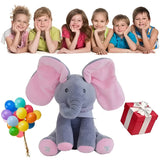 Jucarie Interactiva pentru Copii, Vivimall, Elefantel Peek-a-boo, Muzica, Misca Urechile, Alimentare cu Baterii, 30 cm, Roz-Gri - vivimall.ro